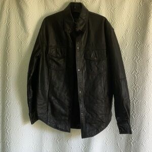 Men's Classic Black Leather Shirt Jacket